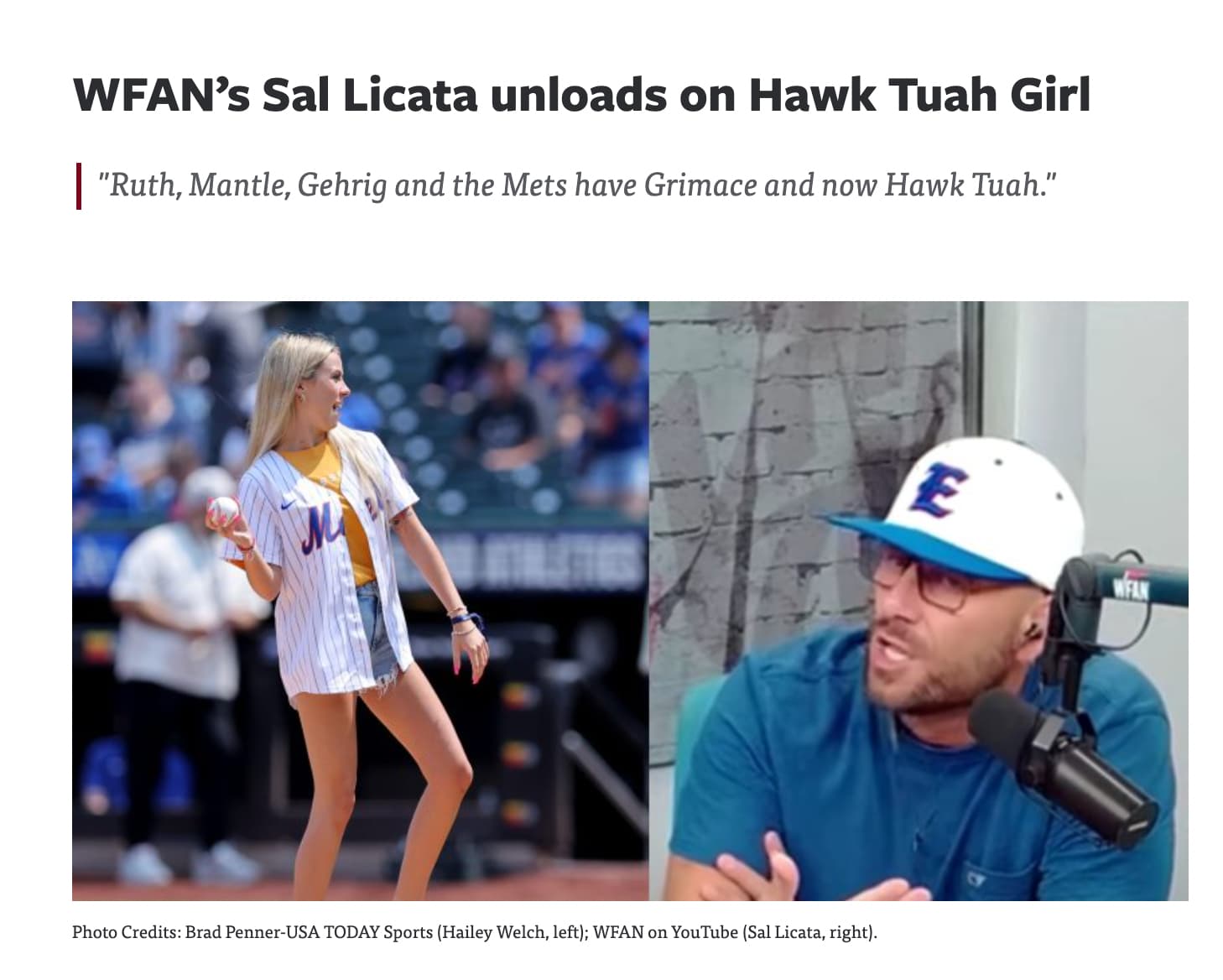 hawk tuah girl mets first pitch - Wfan's Sal Licata unloads on Hawk Tuah Girl |